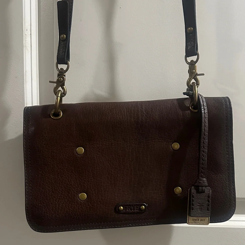 Frye Brown Leather Studded Crossbody Bag Boho Western Distressed Purse